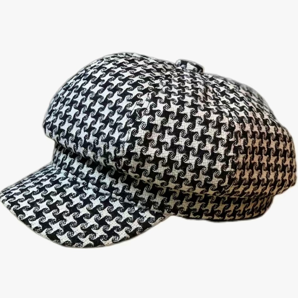 Houndstooth Pattern Newsboy Hat. Adjustable. Blac… - image 1